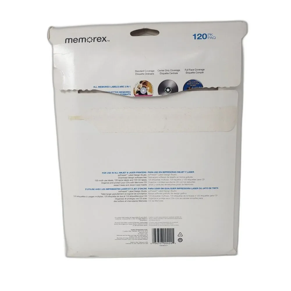 Memorex Matte CD Labels Paper Refill 120 Pack Inkjet Laser Made USA Printers NEW